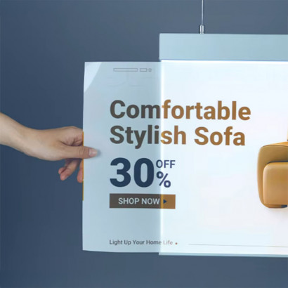 PANEL MENU SLIM BOX PLATEADO DOBLE CARA COLGANTE PIOLAS (1000X350) COLOR: PLATEADO VOLTAJE: 12V